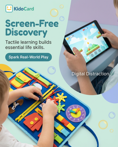 KidoCard – Children's Felt Busy Board (Early Learning & Dressing Skills Toy)