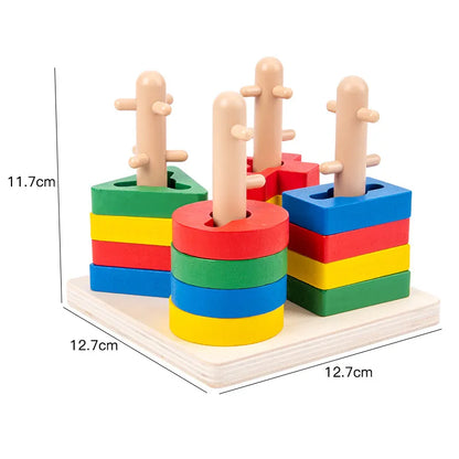 KidoCard™ ShapeStack Montessori – Wooden Column Matching Toy (1-3 Years)