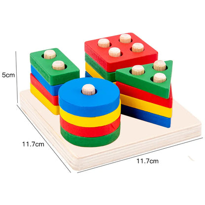 KidoCard™ ShapeStack Montessori – Wooden Column Matching Toy (1-3 Years)