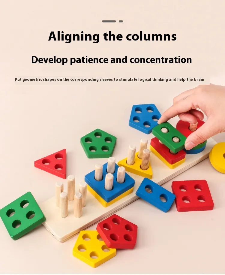 KidoCard™ ShapeStack Montessori – Wooden Column Matching Toy (1-3 Years)