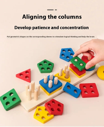 KidoCard™ ShapeStack Montessori – Wooden Column Matching Toy (1-3 Years)