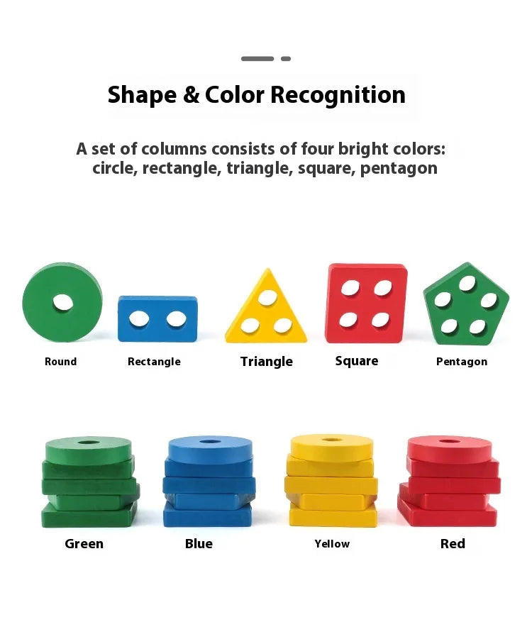 KidoCard™ ShapeStack Montessori – Wooden Column Matching Toy (1-3 Years)
