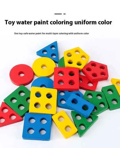 KidoCard™ ShapeStack Montessori – Wooden Column Matching Toy (1-3 Years)