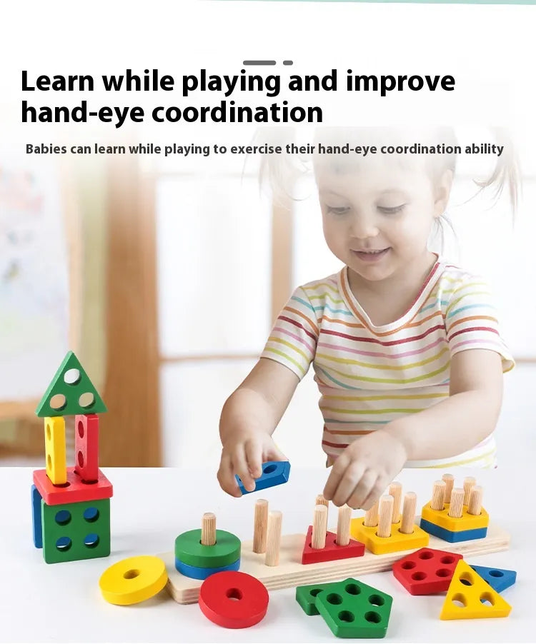 KidoCard™ ShapeStack Montessori – Wooden Column Matching Toy (1-3 Years)